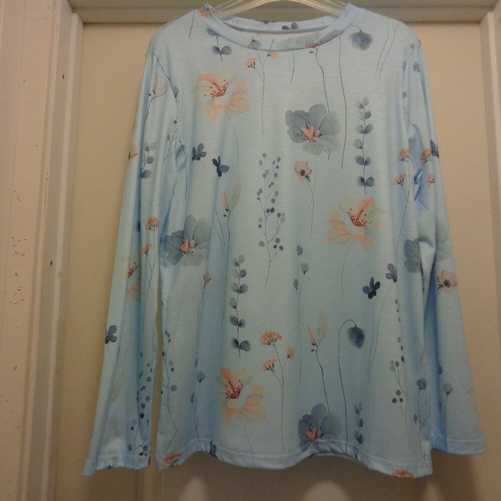 AQUA BLUE FLOWERS GIRL PRETTY TOP L